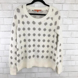 Modcloth Off White & Gray Metallic Fuzzy Polka Dot Sweater, Size Small